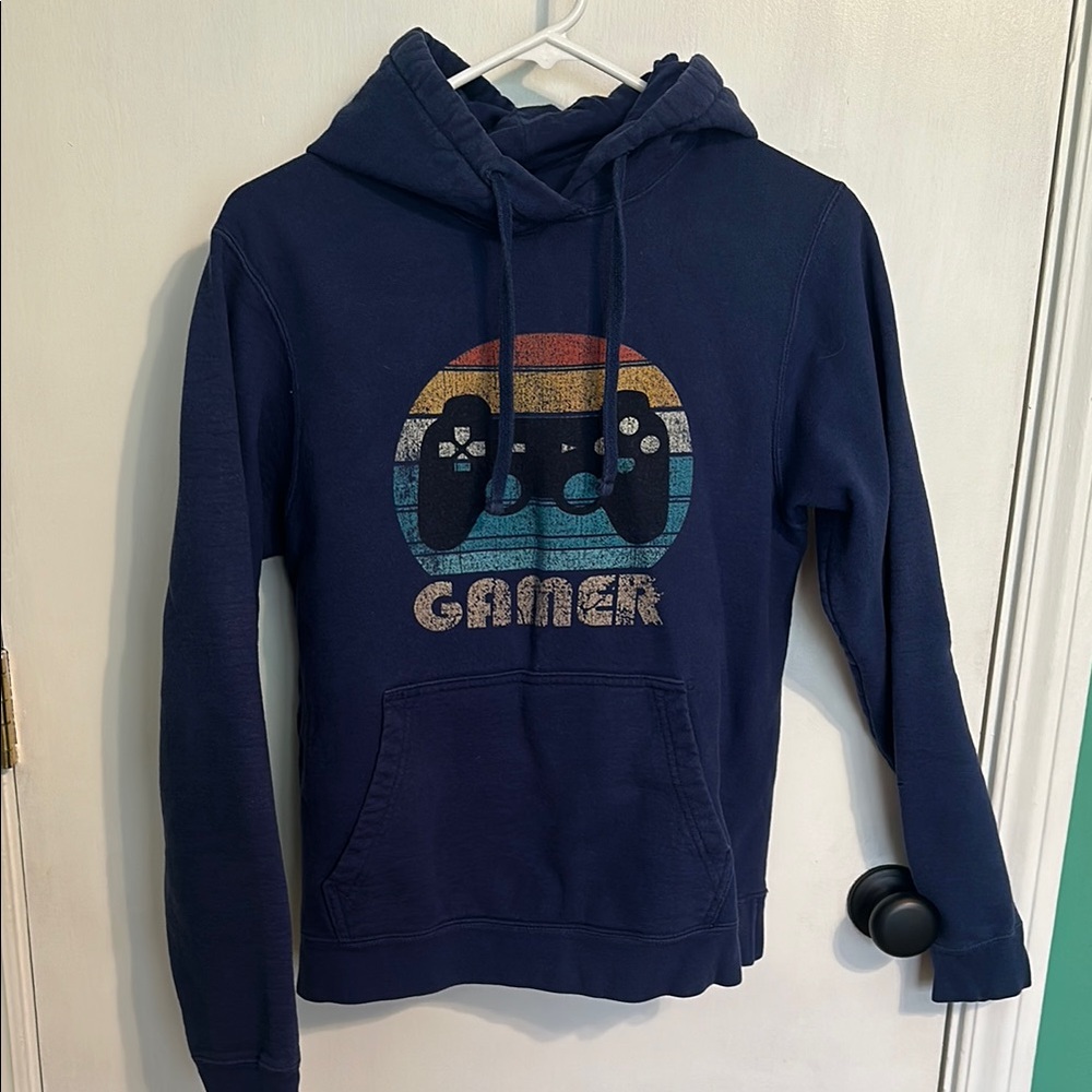 Navy Gamer Hoodie with Retro Design